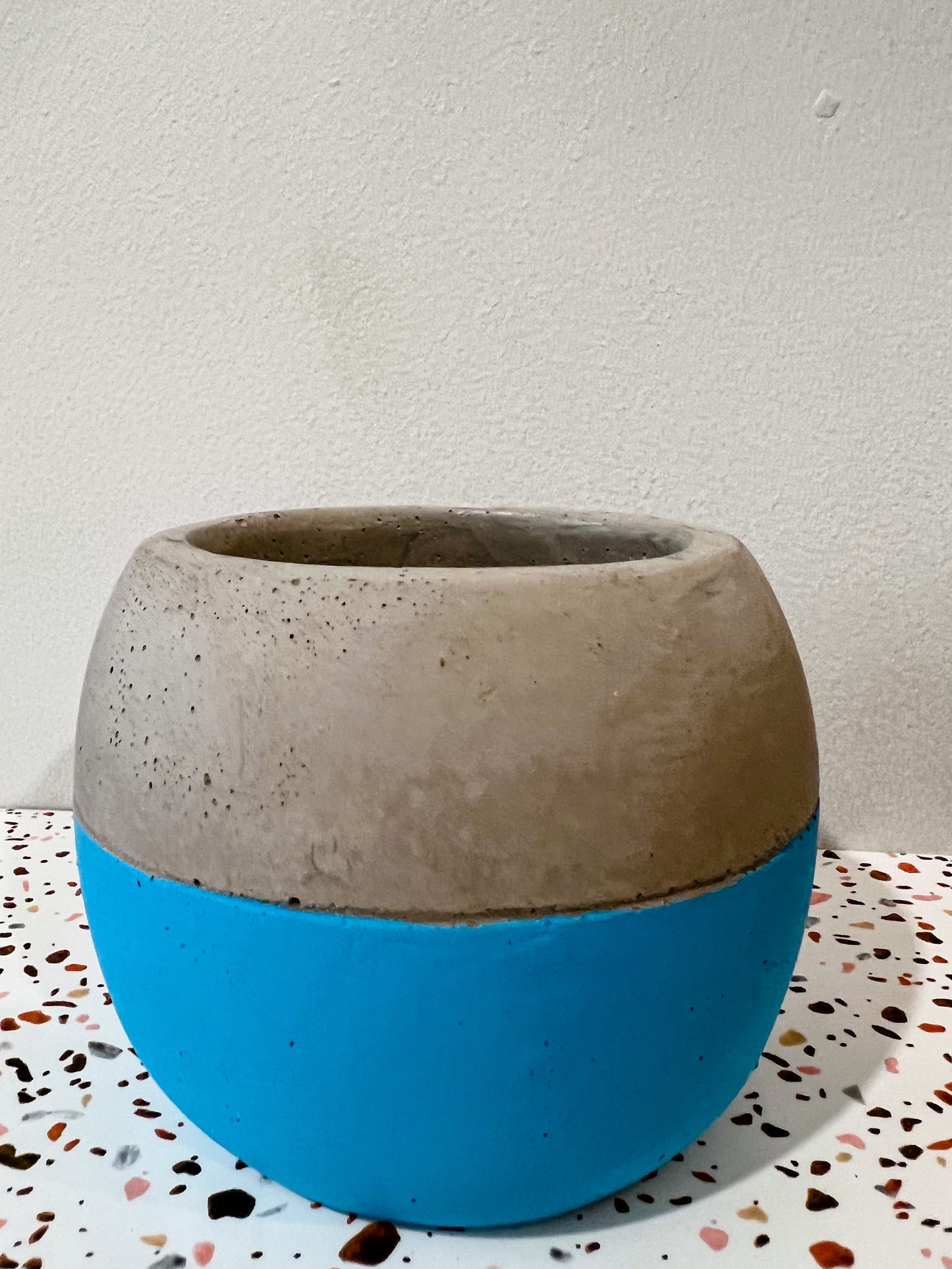 Blue Colour Block Cement 8cm Plant Pot